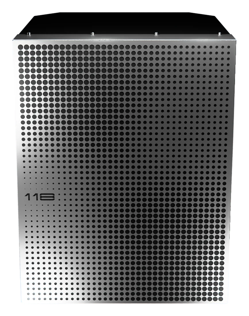 MUSAI 118 — machined-aluminium loudspeaker, front view